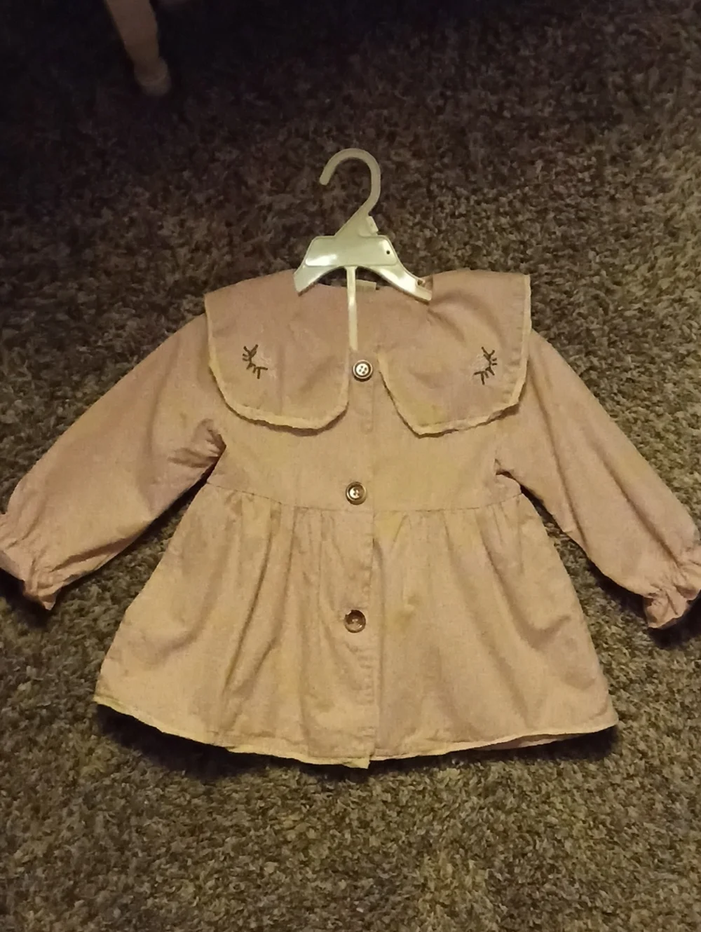 Girls' Lightweight Pink Peacoat Jacket with Peter Pan Collar 3/4T